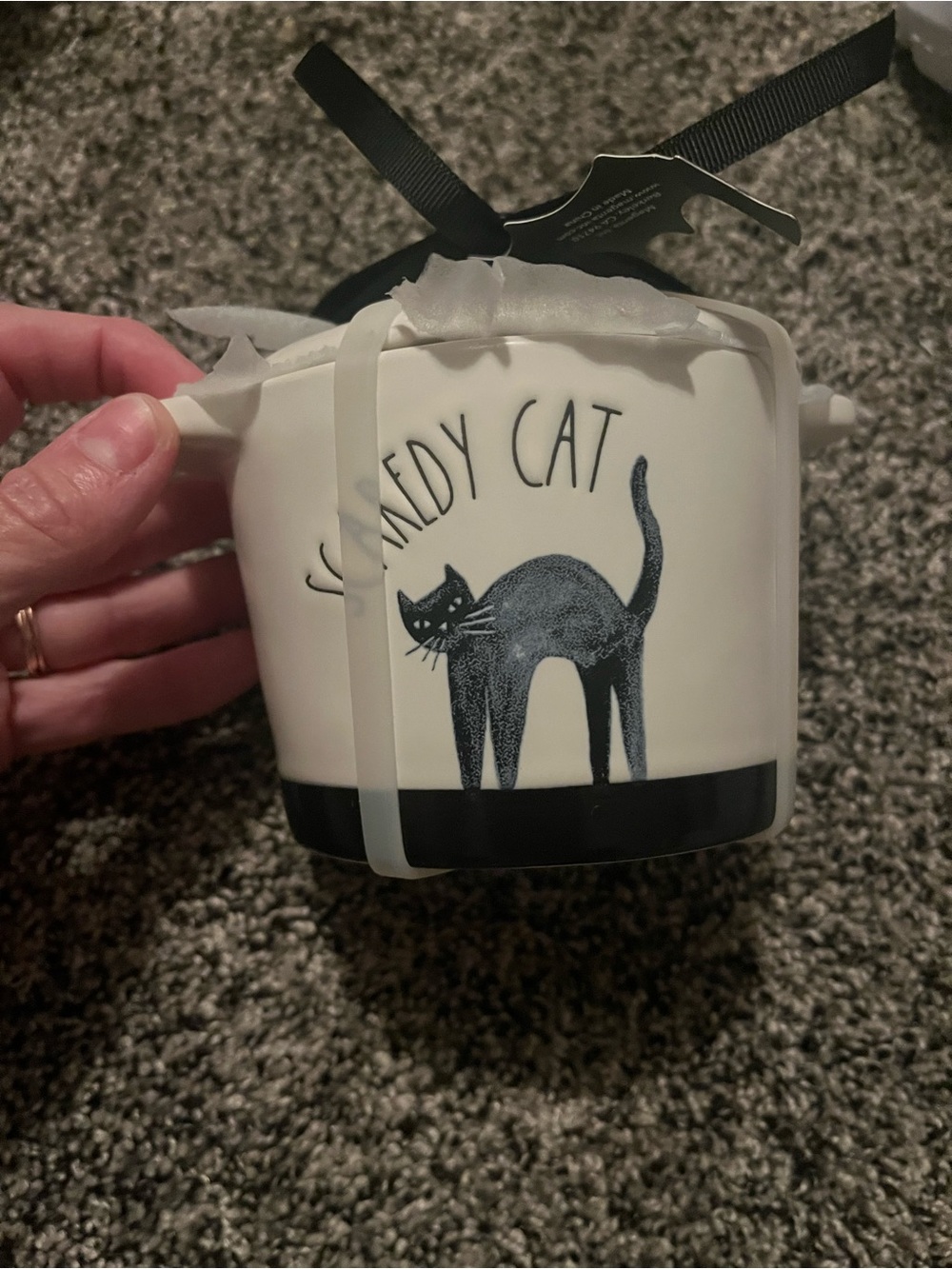 Rae Dunn Halloween “scaredy cat” ceramic pot